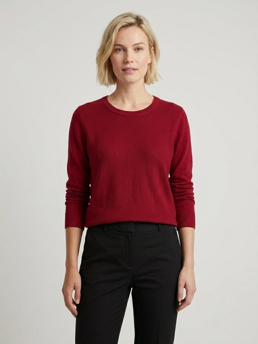 Banana Republic Red Waffle Knit Crewneck Sweater L Classic Minimalist Preppy Y2K
